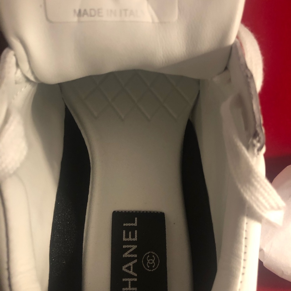 Chanel blue gray and white sneakers